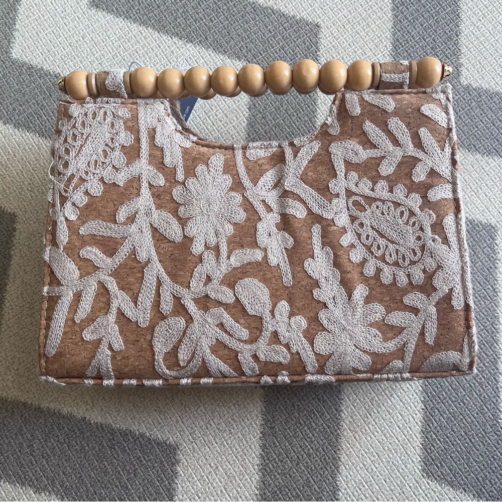 Haute Hippie Beige and White Embroidered top handle/Clutch